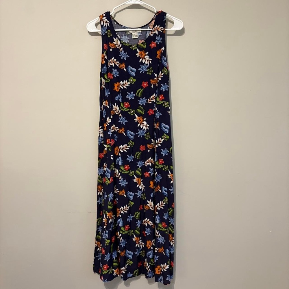 Vintage Navy floral maxi dress with a corset tie back